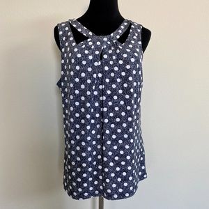 Nine West Sleeveless Top, M, EUC, Blue with White polka dots
